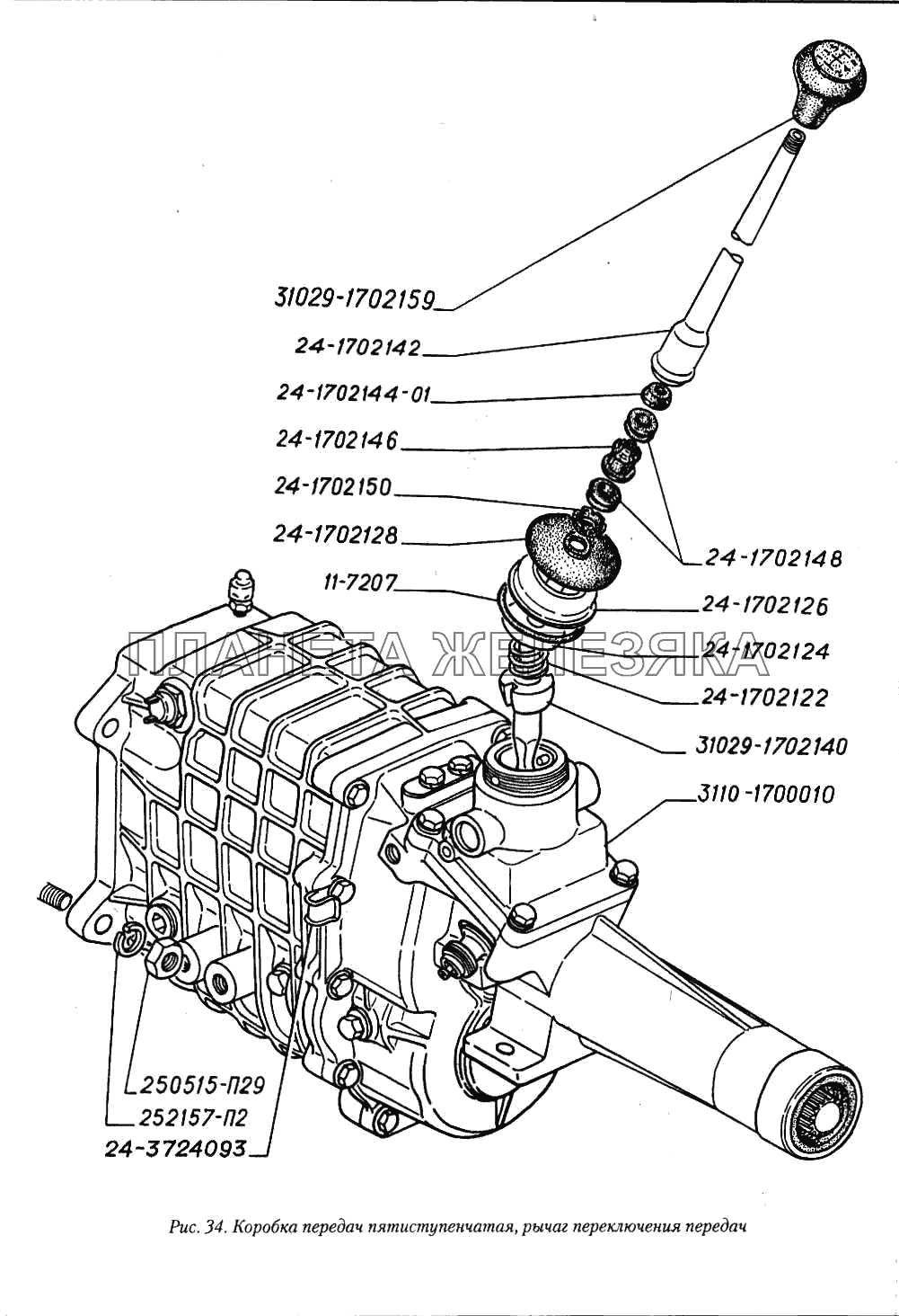 Коробка передач пятиступенчатая, рычаг переключения передач ГАЗ-3110